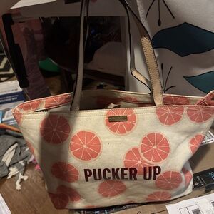 New Kate Spade Flights of Fancy Canvas Tote Grapefruit "Pucker Up" Bag Purse